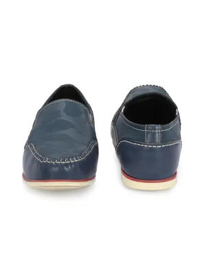HITZ Men's Blue Leather Moccasins Boat Shoes - 6